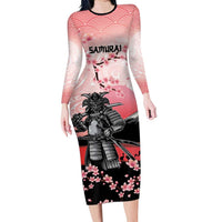 Personalised Japan Samurai Warrior Long Sleeve Bodycon Dress Japanese Cherry Blossom Polynesian Pattern - Polynesian Pride