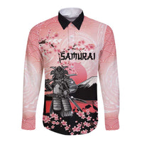 Personalised Japan Samurai Warrior Long Sleeve Button Shirt Japanese Cherry Blossom Polynesian Pattern LT14 Unisex Pink - Polynesian Pride