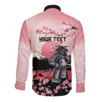Personalised Japan Samurai Warrior Long Sleeve Button Shirt Japanese Cherry Blossom Polynesian Pattern LT14 - Polynesian Pride