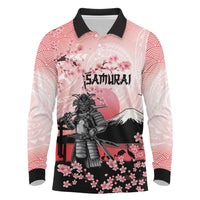 Personalised Japan Samurai Warrior Long Sleeve Polo Shirt Japanese Cherry Blossom Polynesian Pattern LT14 Pink - Polynesian Pride
