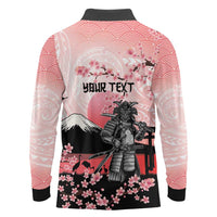 Personalised Japan Samurai Warrior Long Sleeve Polo Shirt Japanese Cherry Blossom Polynesian Pattern LT14 - Polynesian Pride