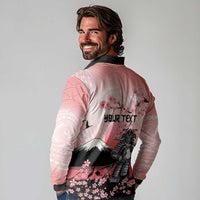 Personalised Japan Samurai Warrior Long Sleeve Polo Shirt Japanese Cherry Blossom Polynesian Pattern LT14 - Polynesian Pride