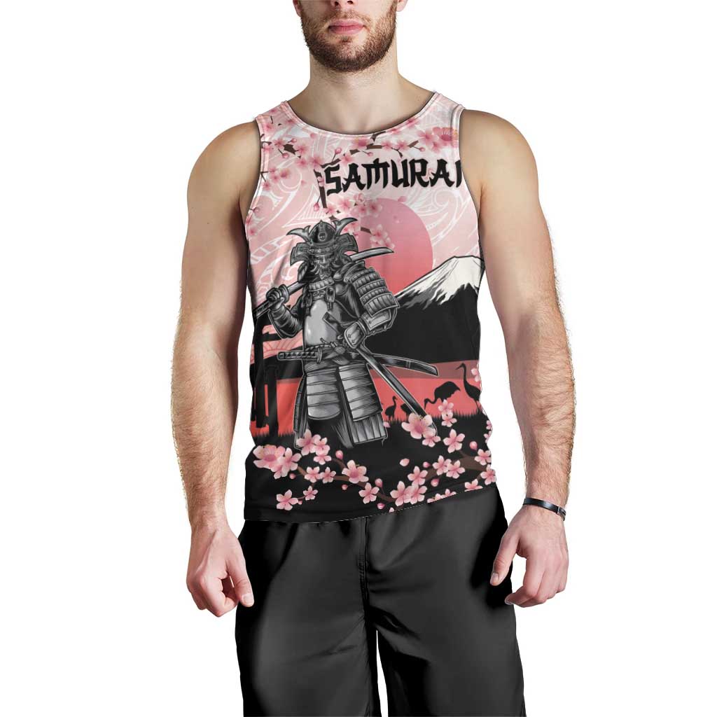 Personalised Japan Samurai Warrior Men Tank Top Japanese Cherry Blossom Polynesian Pattern - Polynesian Pride
