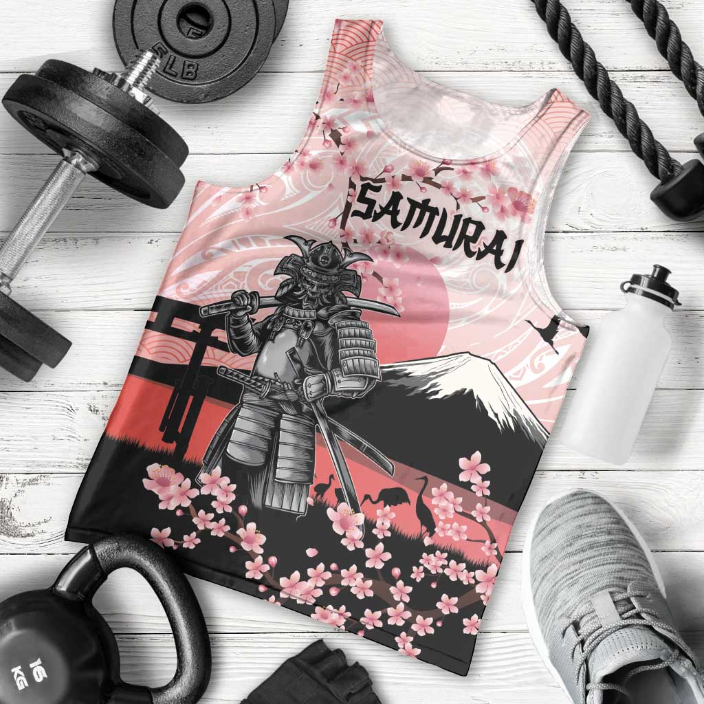 Personalised Japan Samurai Warrior Men Tank Top Japanese Cherry Blossom Polynesian Pattern - Polynesian Pride