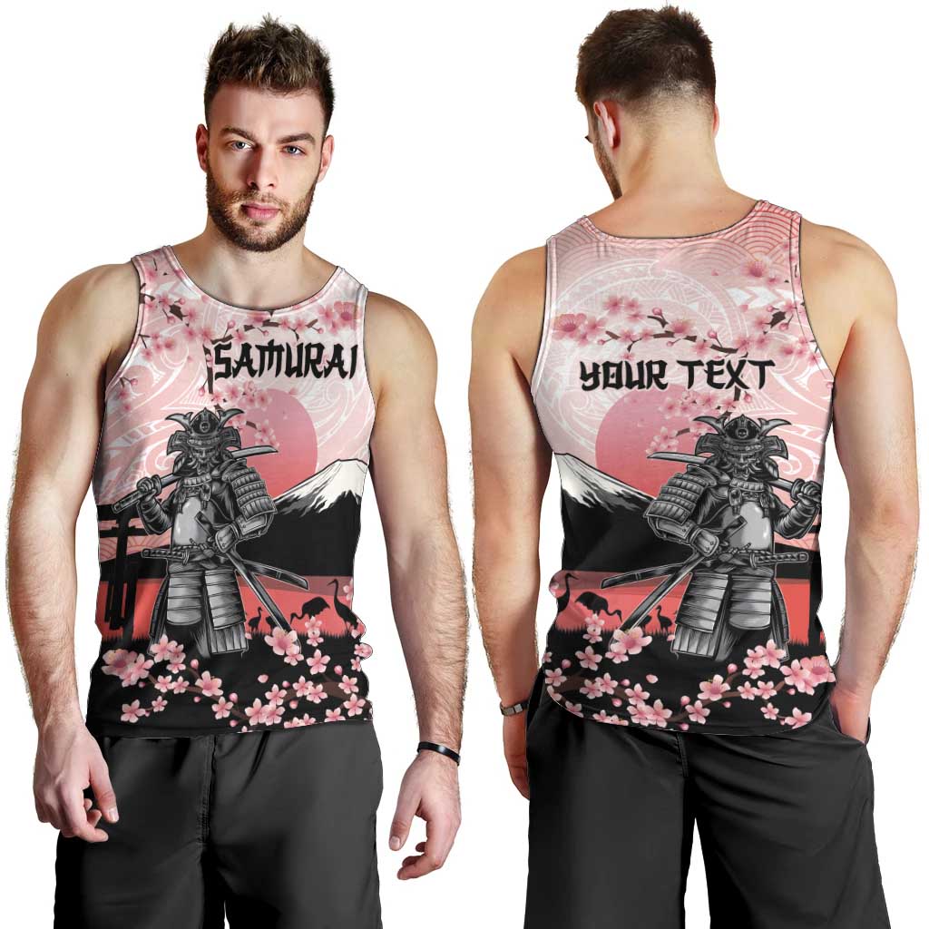 Personalised Japan Samurai Warrior Men Tank Top Japanese Cherry Blossom Polynesian Pattern - Polynesian Pride
