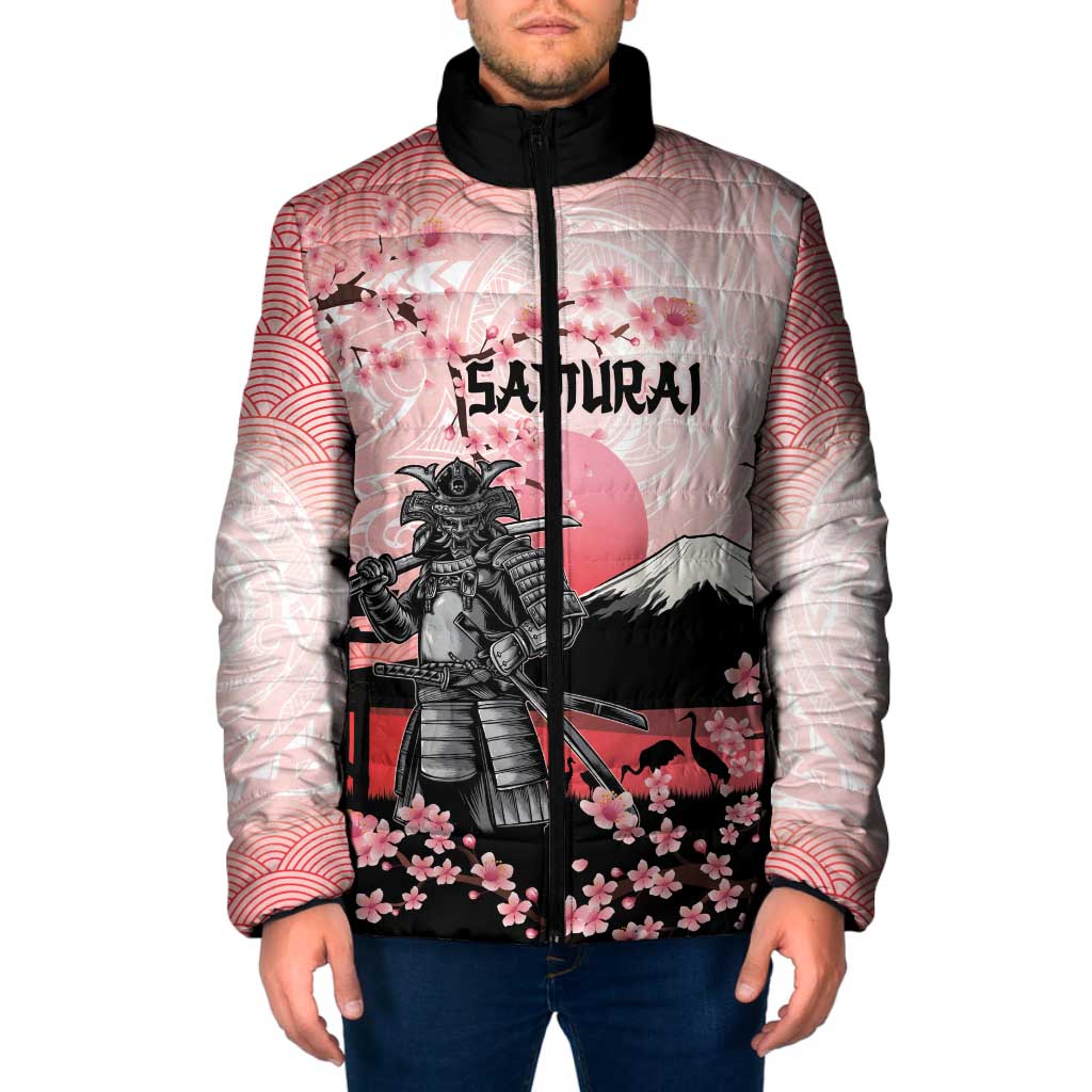 Personalised Japan Samurai Warrior Padded Jacket Japanese Cherry Blossom Polynesian Pattern LT14 Men Pink - Polynesian Pride