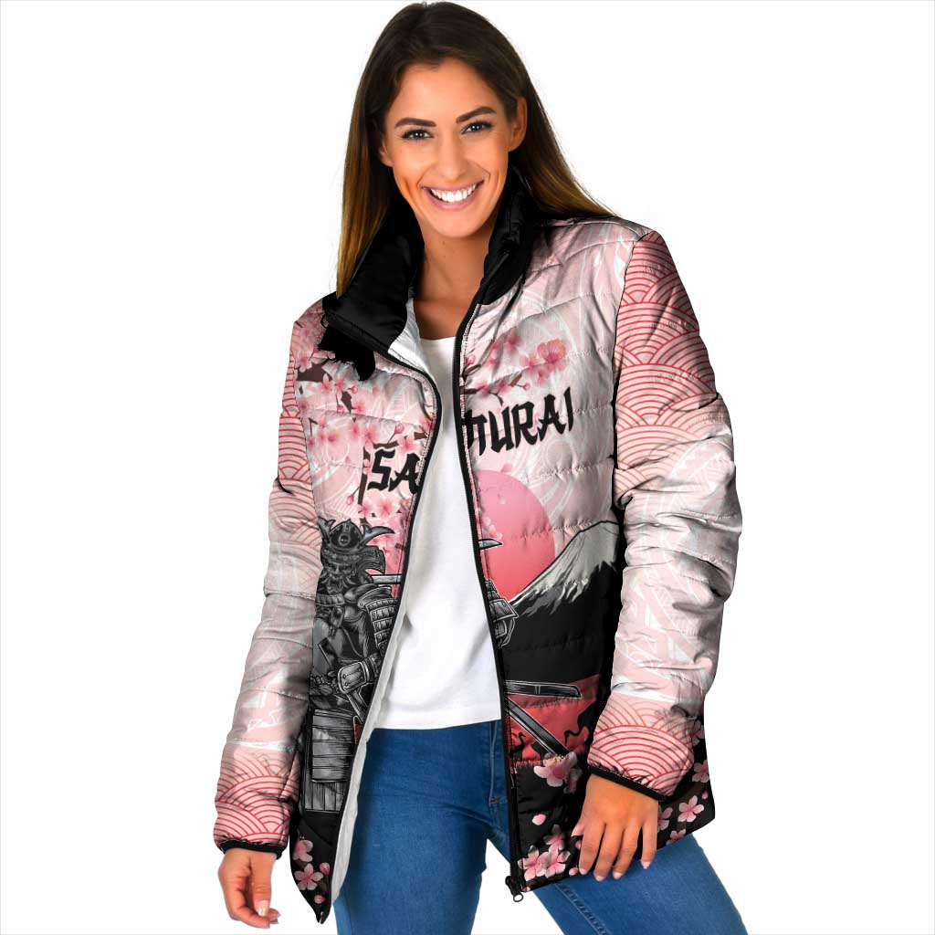 Personalised Japan Samurai Warrior Padded Jacket Japanese Cherry Blossom Polynesian Pattern LT14 Women Pink - Polynesian Pride