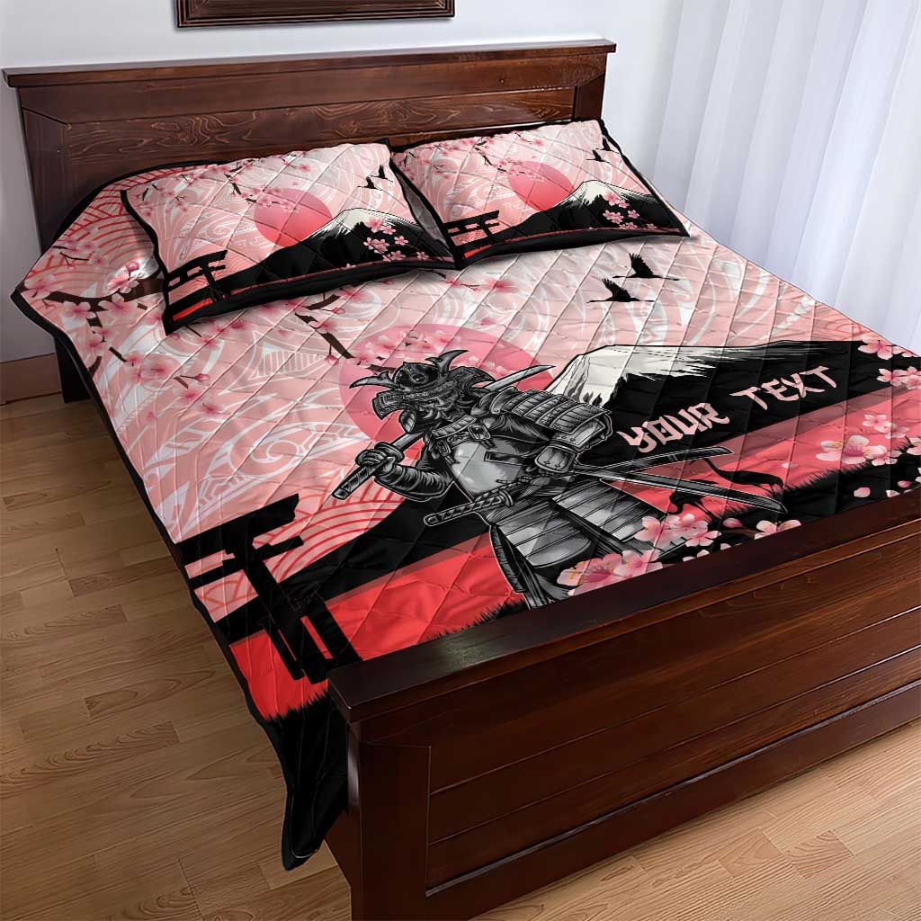 Personalised Japan Samurai Warrior Quilt Bed Set Japanese Cherry Blossom Polynesian Pattern - Polynesian Pride
