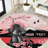 Personalised Japan Samurai Warrior Round Carpet Japanese Cherry Blossom Polynesian Pattern - Polynesian Pride