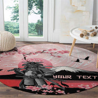 Personalised Japan Samurai Warrior Round Carpet Japanese Cherry Blossom Polynesian Pattern - Polynesian Pride