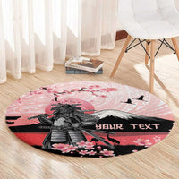 Personalised Japan Samurai Warrior Round Carpet Japanese Cherry Blossom Polynesian Pattern - Polynesian Pride