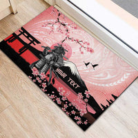 Personalised Japan Samurai Warrior Rubber Doormat Japanese Cherry Blossom Polynesian Pattern - Polynesian Pride