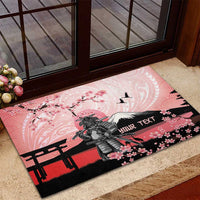 Personalised Japan Samurai Warrior Rubber Doormat Japanese Cherry Blossom Polynesian Pattern - Polynesian Pride