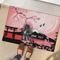 Personalised Japan Samurai Warrior Rubber Doormat Japanese Cherry Blossom Polynesian Pattern - Polynesian Pride