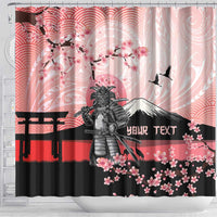Personalised Japan Samurai Warrior Shower Curtain Japanese Cherry Blossom Polynesian Pattern - Polynesian Pride