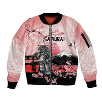 Personalised Japan Samurai Warrior Sleeve Zip Bomber Jacket Japanese Cherry Blossom Polynesian Pattern LT14 Unisex Pink - Polynesian Pride