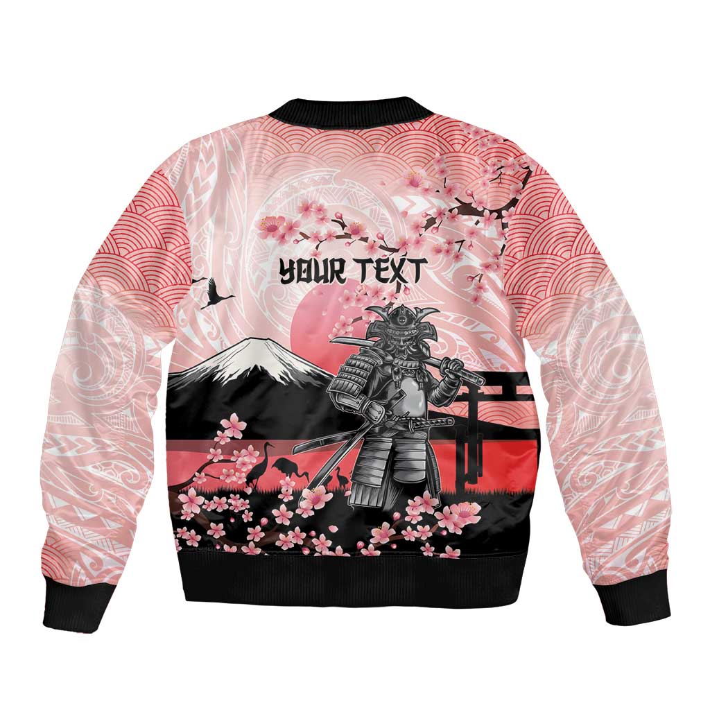 Personalised Japan Samurai Warrior Sleeve Zip Bomber Jacket Japanese Cherry Blossom Polynesian Pattern LT14 - Polynesian Pride