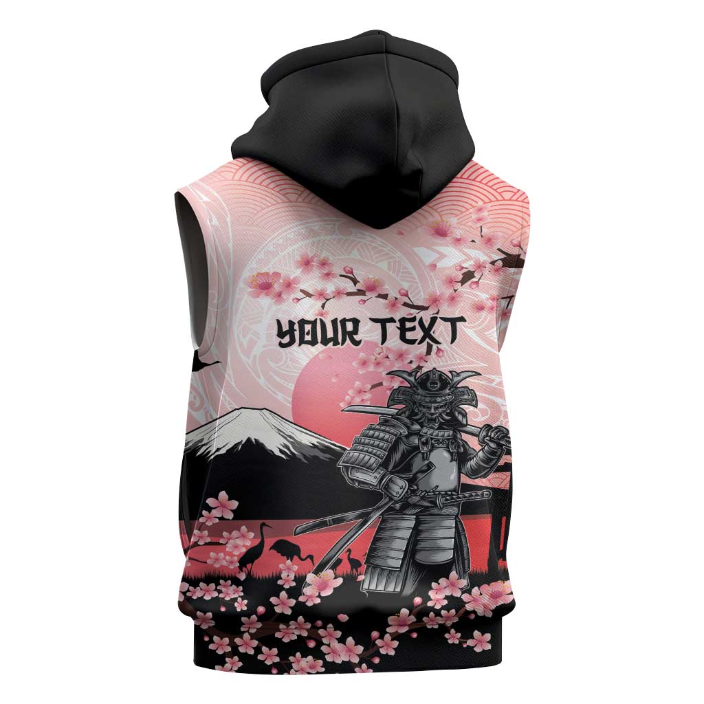 Personalised Japan Samurai Warrior Sleeveless Hoodie Japanese Cherry Blossom Polynesian Pattern LT14 - Polynesian Pride