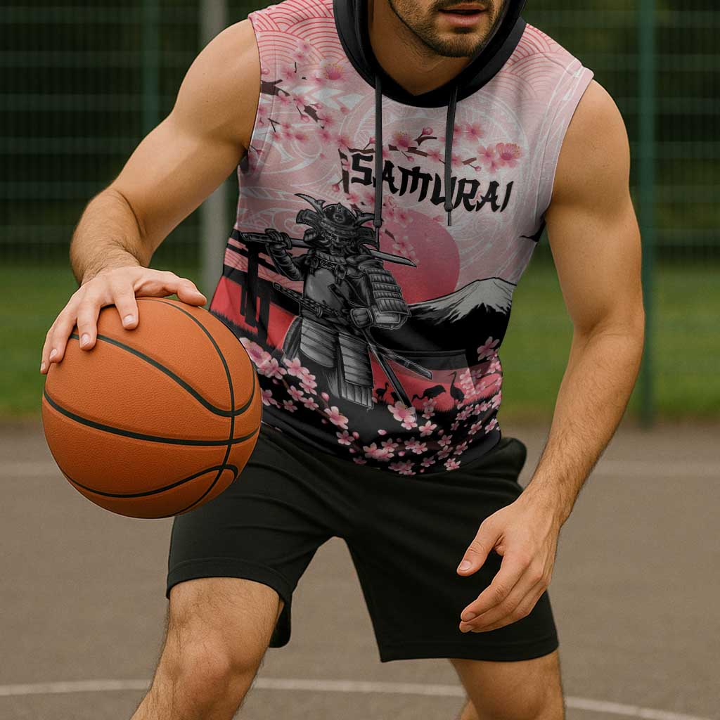Personalised Japan Samurai Warrior Sleeveless Hoodie Japanese Cherry Blossom Polynesian Pattern LT14 - Polynesian Pride