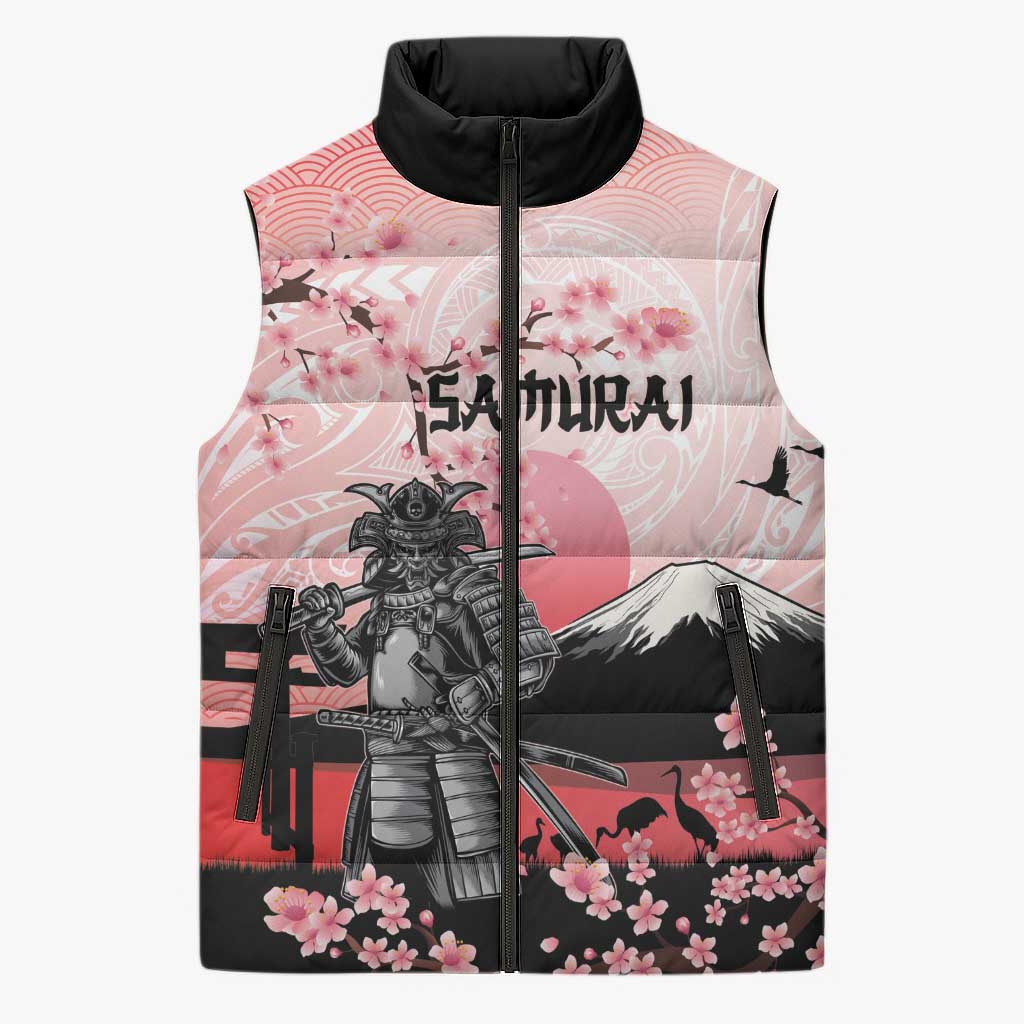 Personalised Japan Samurai Warrior Sleeveless Puffer Jacket Japanese Cherry Blossom Polynesian Pattern LT14 Unisex Pink - Polynesian Pride