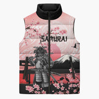 Personalised Japan Samurai Warrior Sleeveless Puffer Jacket Japanese Cherry Blossom Polynesian Pattern - Polynesian Pride