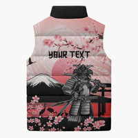 Personalised Japan Samurai Warrior Sleeveless Puffer Jacket Japanese Cherry Blossom Polynesian Pattern - Polynesian Pride