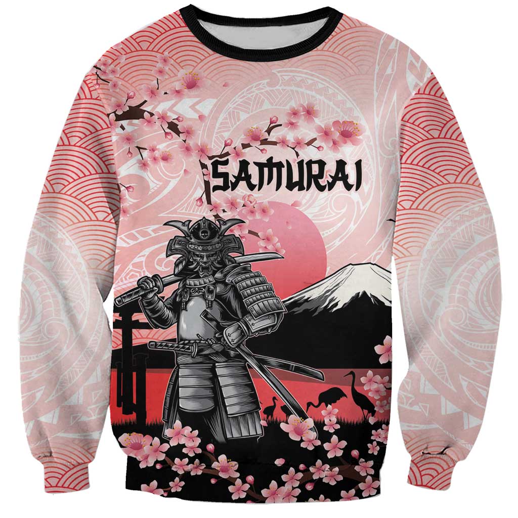 Personalised Japan Samurai Warrior Sweatshirt Japanese Cherry Blossom Polynesian Pattern LT14 Unisex Pink - Polynesian Pride