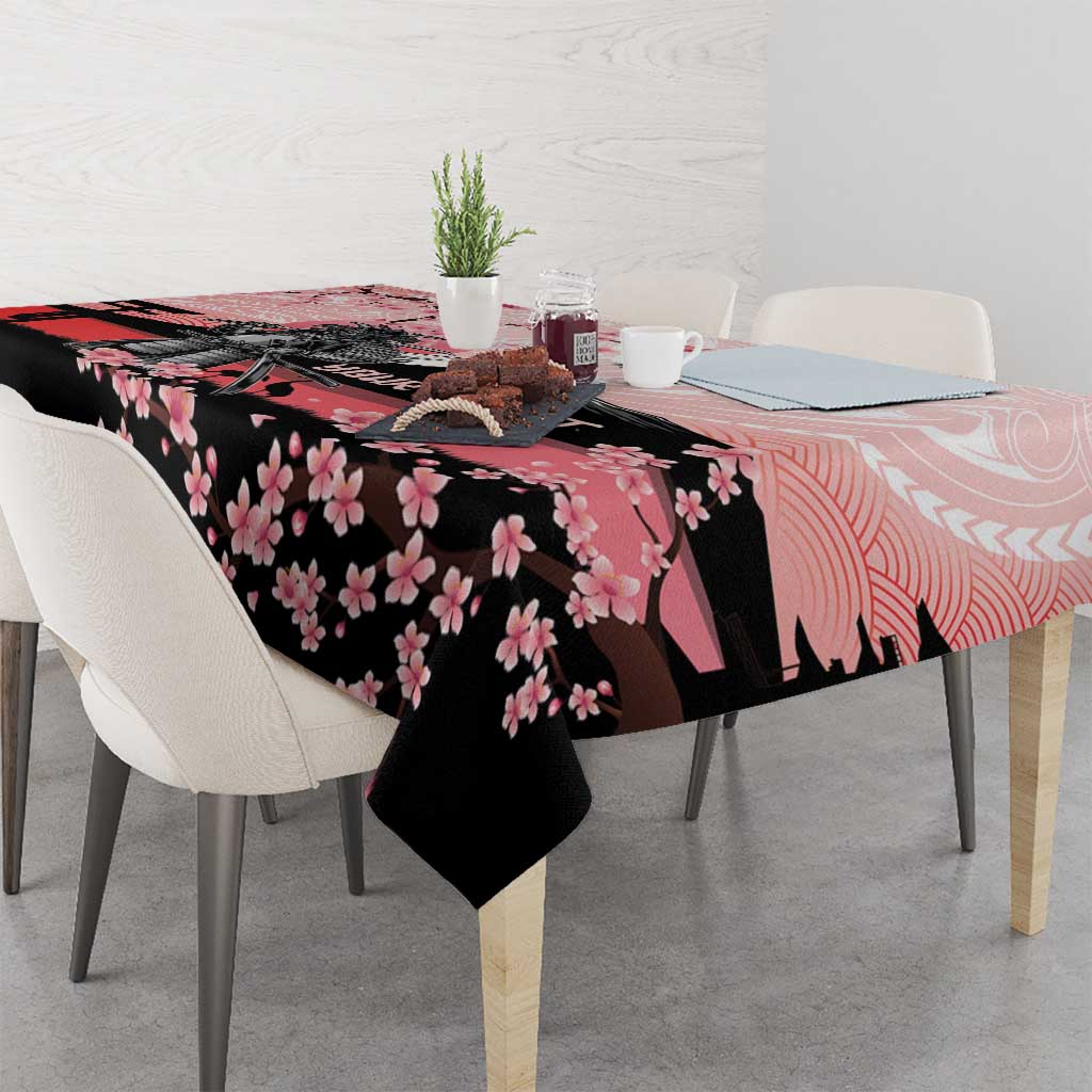 Personalised Japan Samurai Warrior Tablecloth Japanese Cherry Blossom Polynesian Pattern LT14 - Polynesian Pride
