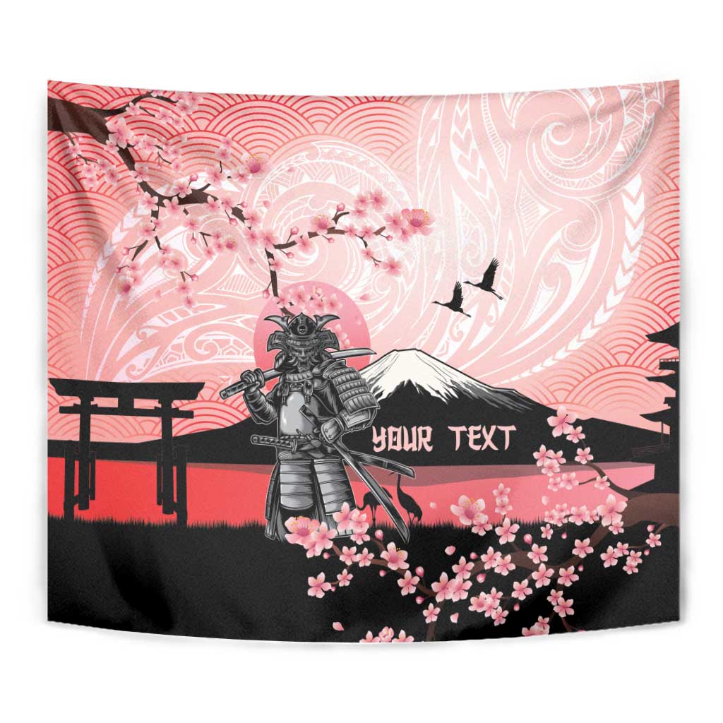 Personalised Japan Samurai Warrior Tapestry Japanese Cherry Blossom Polynesian Pattern - Polynesian Pride