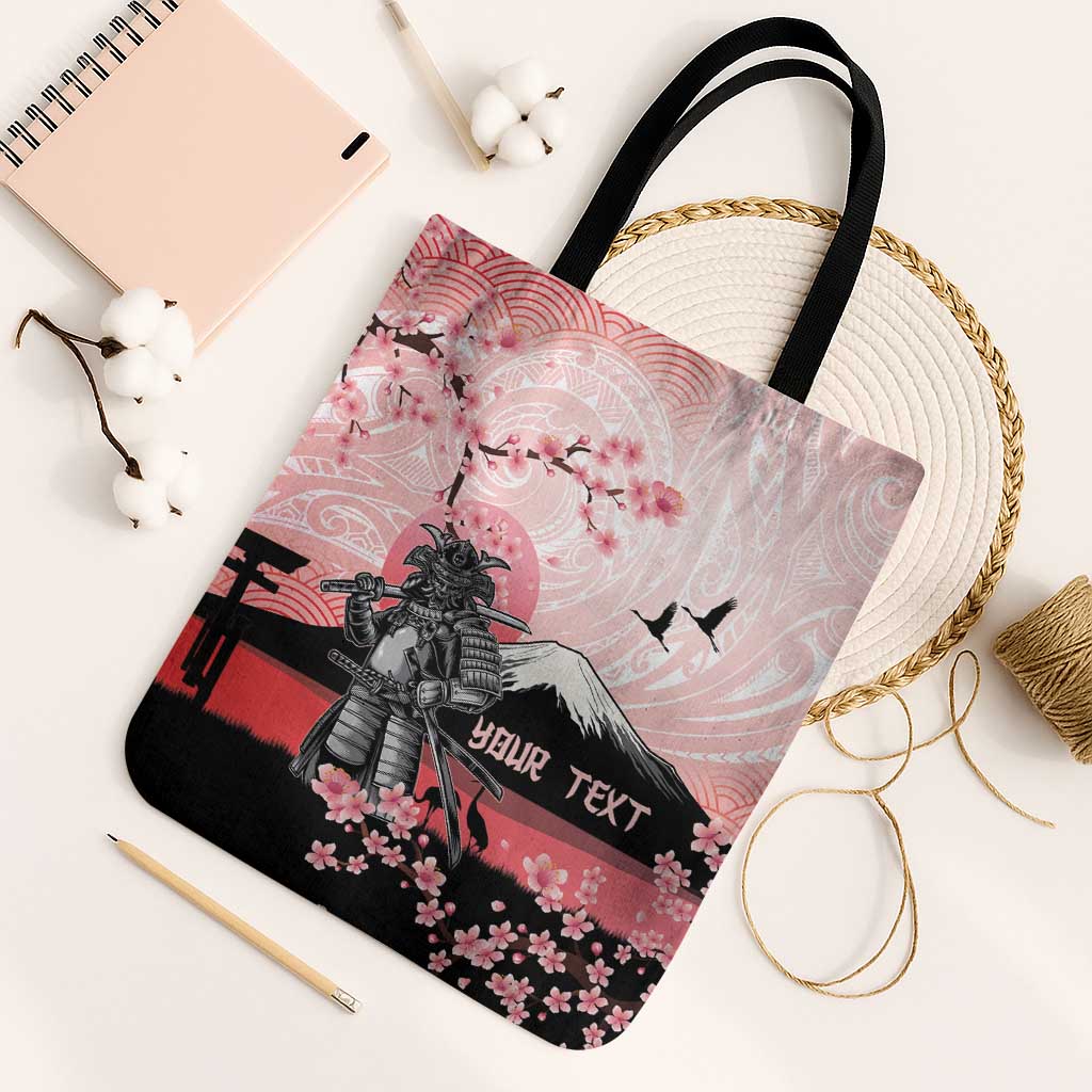 Personalised Japan Samurai Warrior Tote Bag Japanese Cherry Blossom Polynesian Pattern LT14 Black Strap One Size Pink - Polynesian Pride