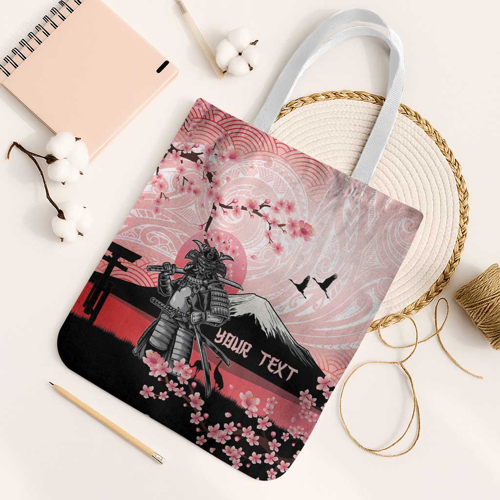 Personalised Japan Samurai Warrior Tote Bag Japanese Cherry Blossom Polynesian Pattern LT14 White Strap One Size Pink - Polynesian Pride