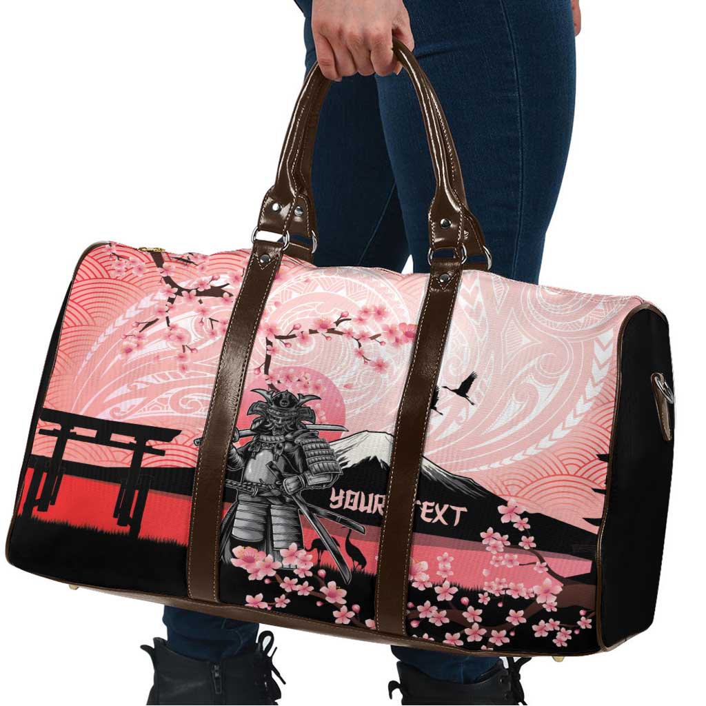 Personalised Japan Samurai Warrior Travel Bag Japanese Cherry Blossom Polynesian Pattern - Polynesian Pride