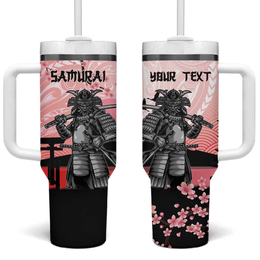 Personalised Japan Samurai Warrior Tumbler With Handle Japanese Cherry Blossom Polynesian Pattern LT14 One Size: 40 oz Pink - Polynesian Pride
