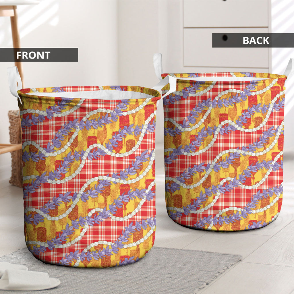Hawaii Kahili Palaka Motifs Laundry Basket Hawaiian Honohono Pikake Lei