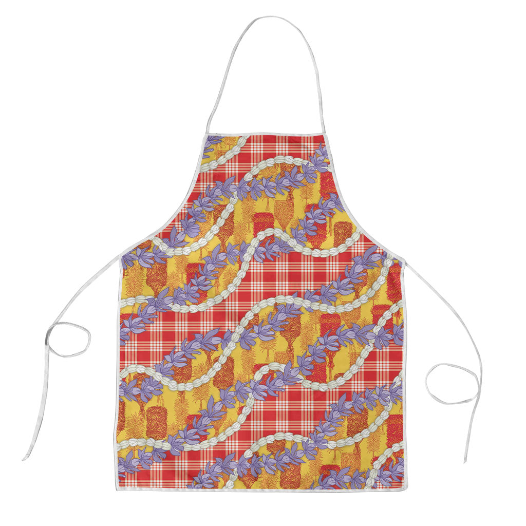 Hawaii Kahili Palaka Motifs Apron Hawaiian Honohono Pikake Lei LT14 Red - Polynesian Pride