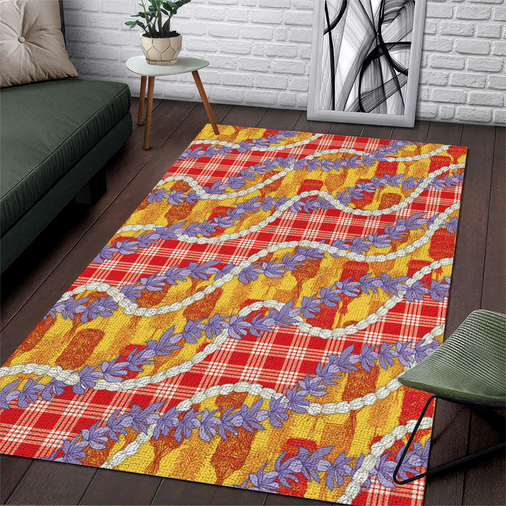 Hawaii Kahili Palaka Motifs Area Rug Hawaiian Honohono Pikake Lei LT14 Red - Polynesian Pride