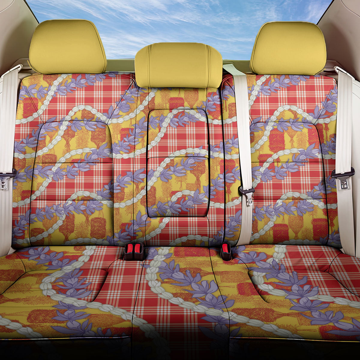 Hawaii Kahili Palaka Motifs Back Car Seat Cover Hawaiian Honohono Pikake Lei