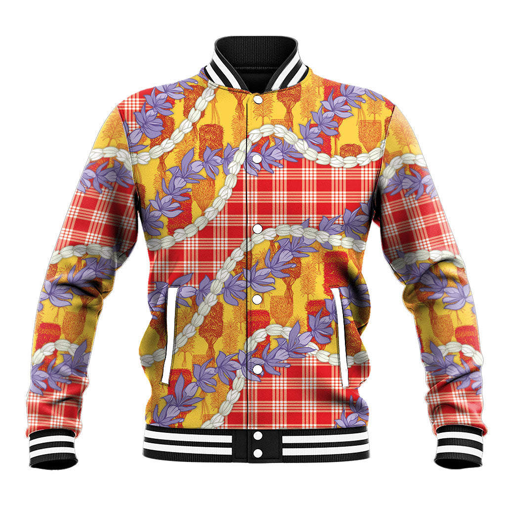 Hawaii Kahili Palaka Motifs Baseball Jacket Hawaiian Honohono Pikake Lei LT14 Unisex Red - Polynesian Pride