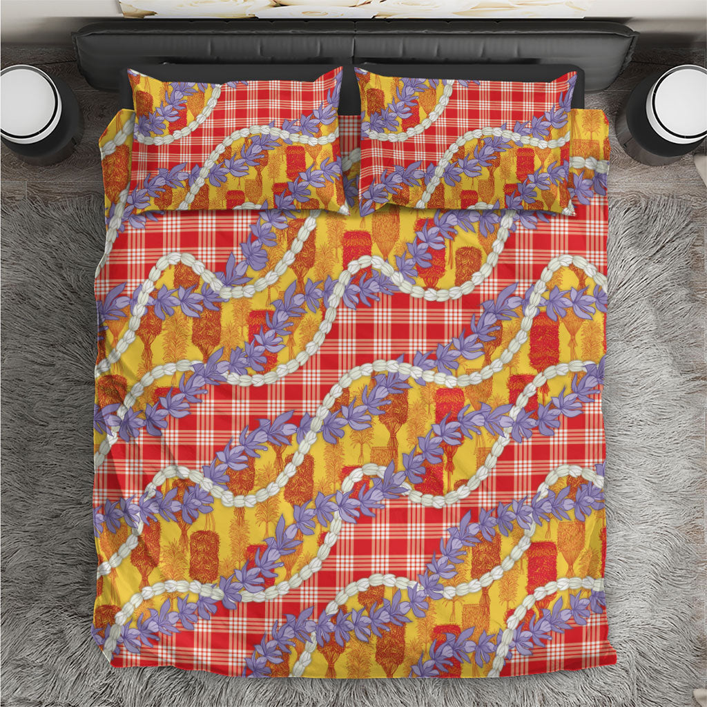 Hawaii Kahili Palaka Motifs Bedding Set Hawaiian Honohono Pikake Lei