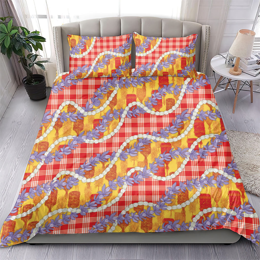 Hawaii Kahili Palaka Motifs Bedding Set Hawaiian Honohono Pikake Lei