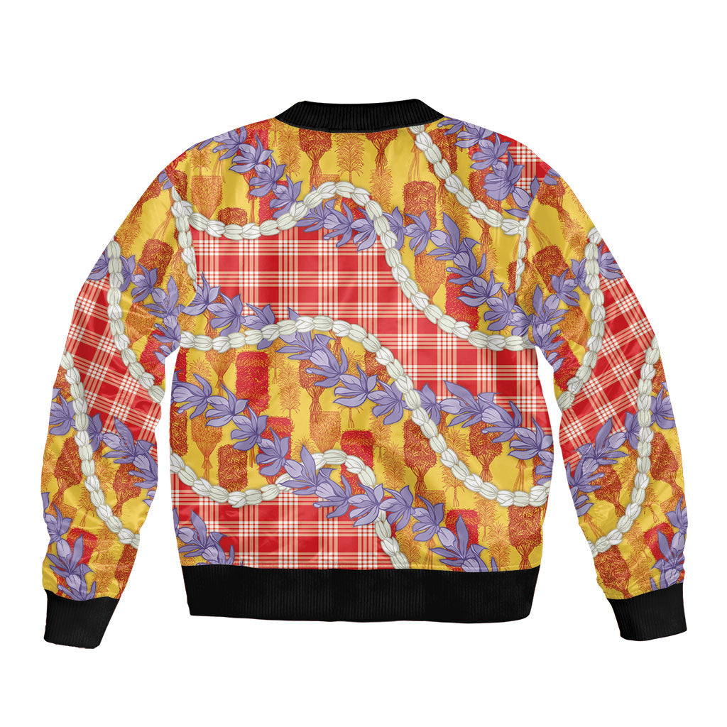 Hawaii Kahili Palaka Motifs Bomber Jacket Hawaiian Honohono Pikake Lei