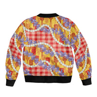 Hawaii Kahili Palaka Motifs Bomber Jacket Hawaiian Honohono Pikake Lei