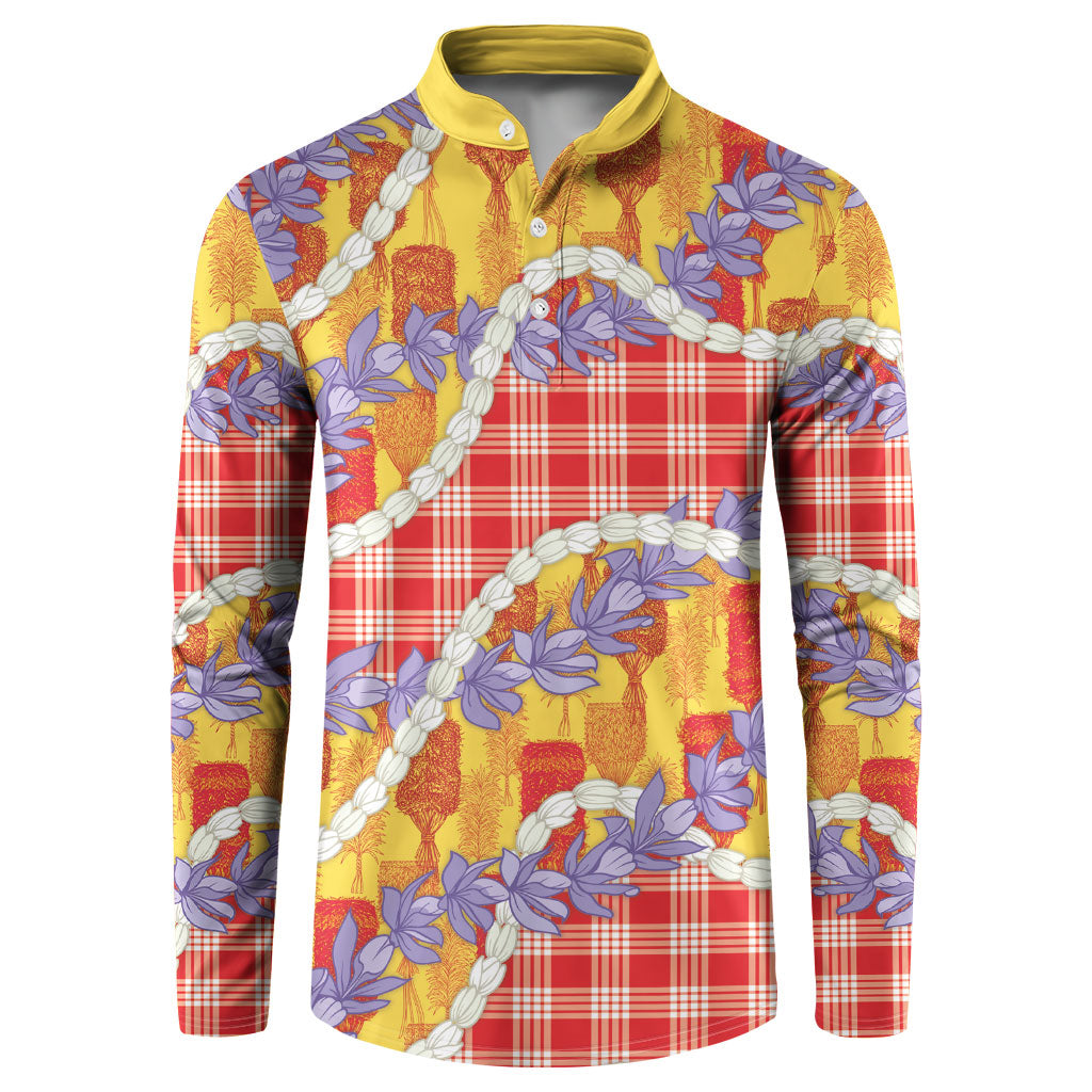 Hawaii Kahili Palaka Motifs Button Sweatshirt Hawaiian Honohono Pikake Lei LT14 Red - Polynesian Pride