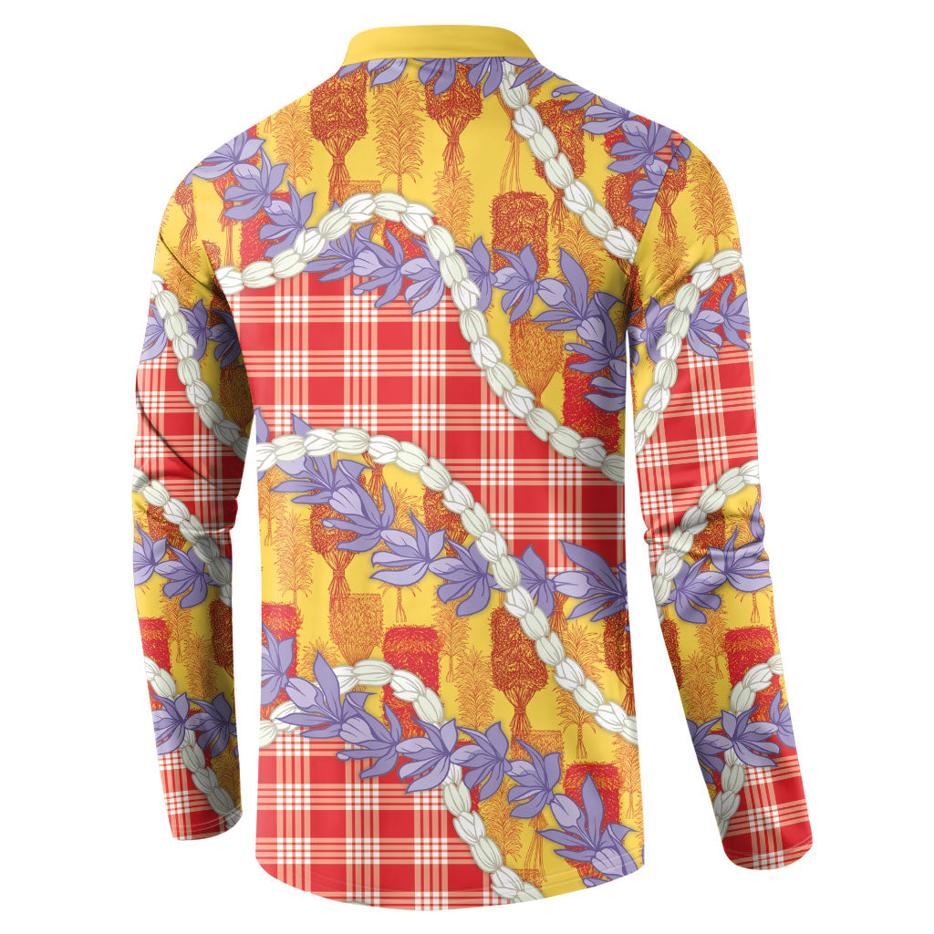 Hawaii Kahili Palaka Motifs Button Sweatshirt Hawaiian Honohono Pikake Lei