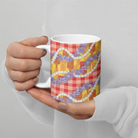 Hawaii Kahili Palaka Motifs Ceramic Mug Hawaiian Honohono Pikake Lei