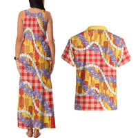 Hawaii Kahili Palaka Motifs Couples Matching Tank Maxi Dress and Hawaiian Shirt Hawaiian Honohono Pikake Lei LT14 - Polynesian Pride