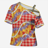 Hawaii Kahili Palaka Motifs Cross Shoulder Shirt Hawaiian Honohono Pikake Lei