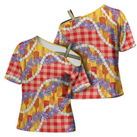 Hawaii Kahili Palaka Motifs Cross Shoulder Shirt Hawaiian Honohono Pikake Lei