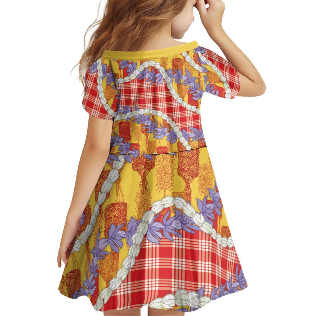 Hawaii Kahili Palaka Motifs Family Matching Off Shoulder Maxi Dress and Hawaiian Shirt Hawaiian Honohono Pikake Lei LT14 - Polynesian Pride