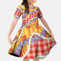 Hawaii Kahili Palaka Motifs Family Matching Puletasi and Hawaiian Shirt Hawaiian Honohono Pikake Lei LT14 Daughter's Dress Red - Polynesian Pride